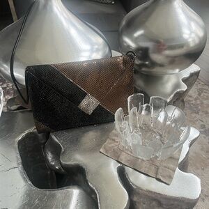 Vintage 1980s metal link, disco style shoulder bag bronze black silver glam bag